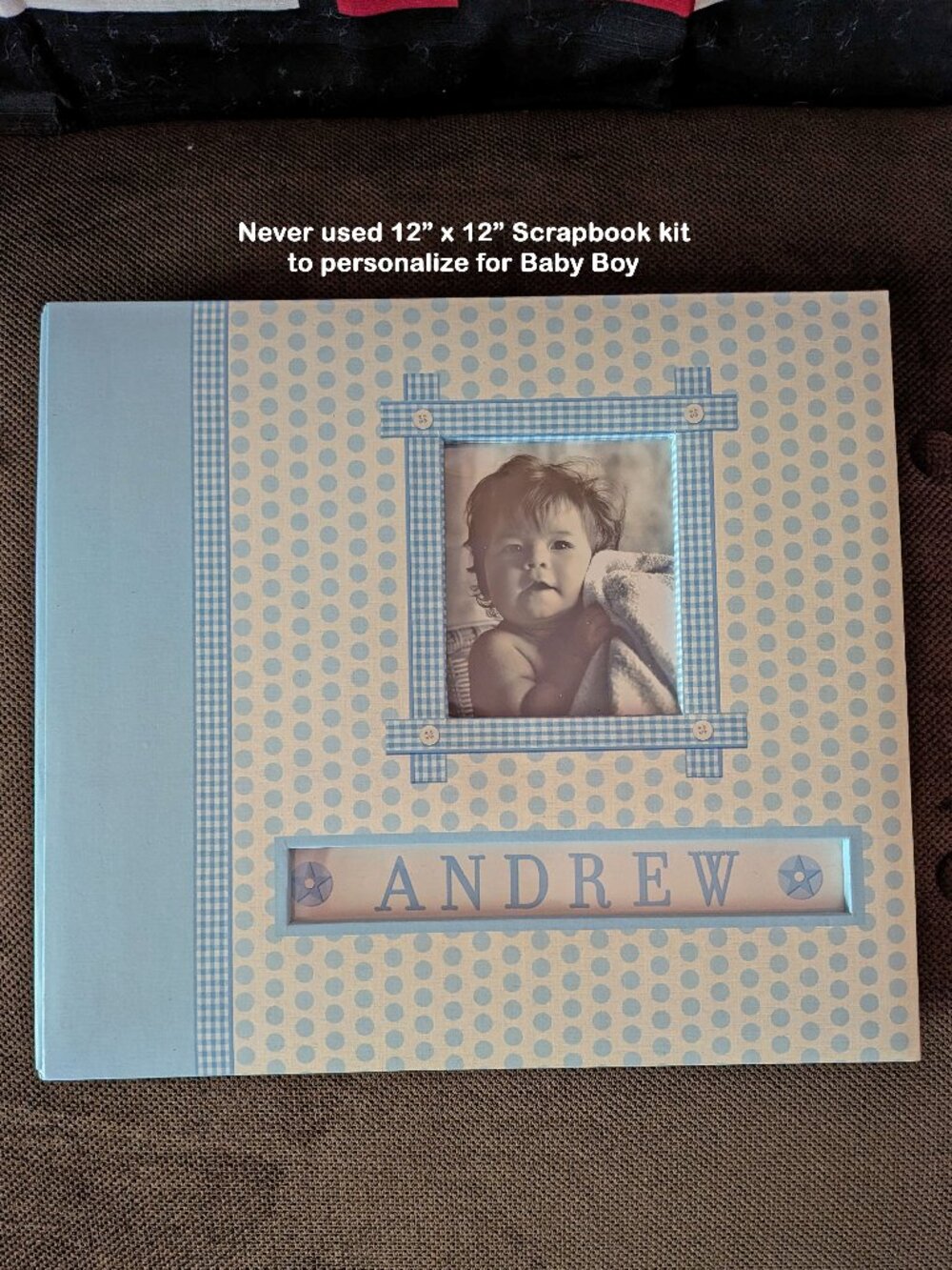 Ready to Personalize 12x12" Scrapbook Kit for Baby Boy, Never Used, Blue & White